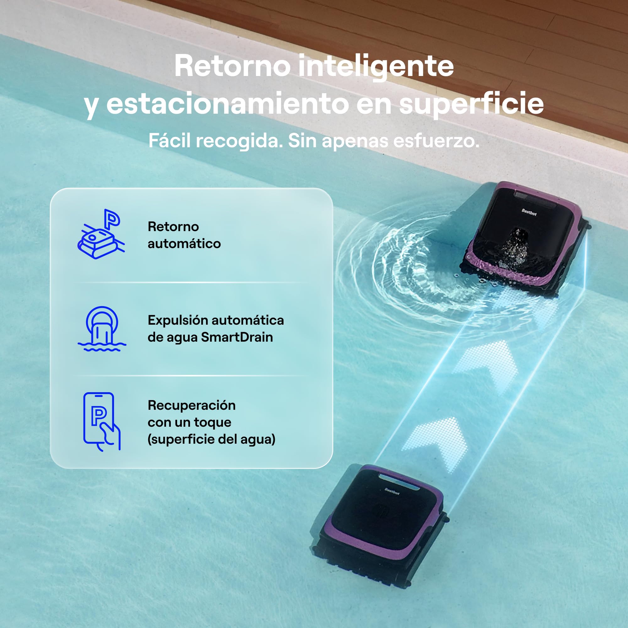Beatbot Sora 70 Robot Piscina limpiafondos y Paredes, Glicina | Paredes, Plataformas y línea flotación,superficie,Aparcamiento en Superficie,App,para Piscinas elevadas y enterradas