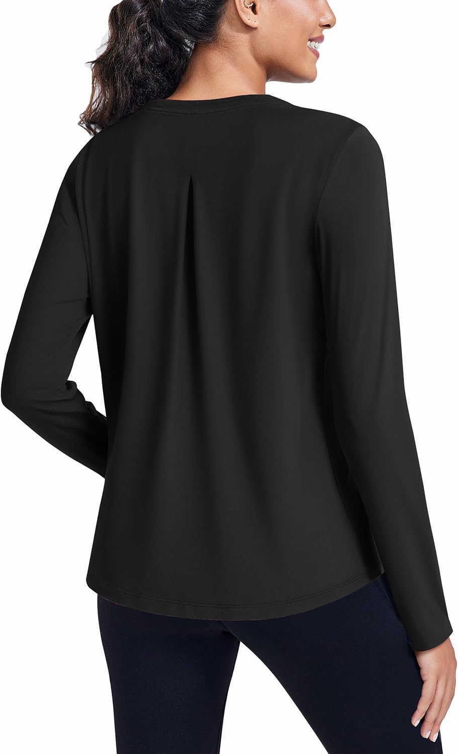 PINSPARK Workout Tops for Women Long Sleeve Athletic Shirt Soft Loose Fit Exercise Shirt with Back Pleated Pilates Yoga Tops
