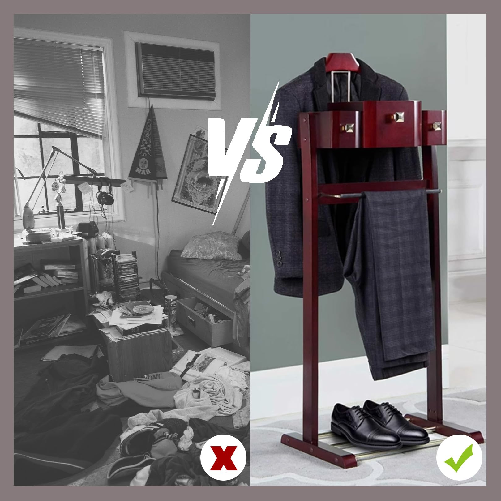 Servomuto da uomo Woo Hanr con vassoio superiore pantaloni e fermacravatte perfetto per nizing abiti in soggiorno o ufficio Slish Sto Solut.