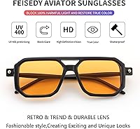 Vista 198 de Feisedy - B2622 - Lentes de sol estilo aviador, cuadrados, clásicos de los años 70, unisex, con montura clásica retro y elegante, UV400 Marco