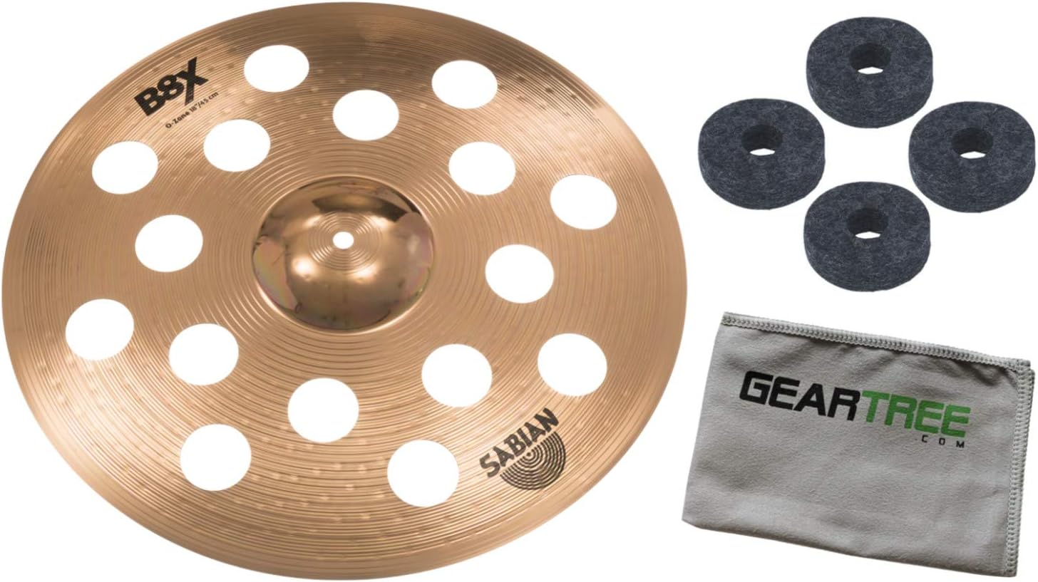 Sabian 41800X 18in B8X O-Zone Series Crash Cymbal Bundle w/Felts and Cloth