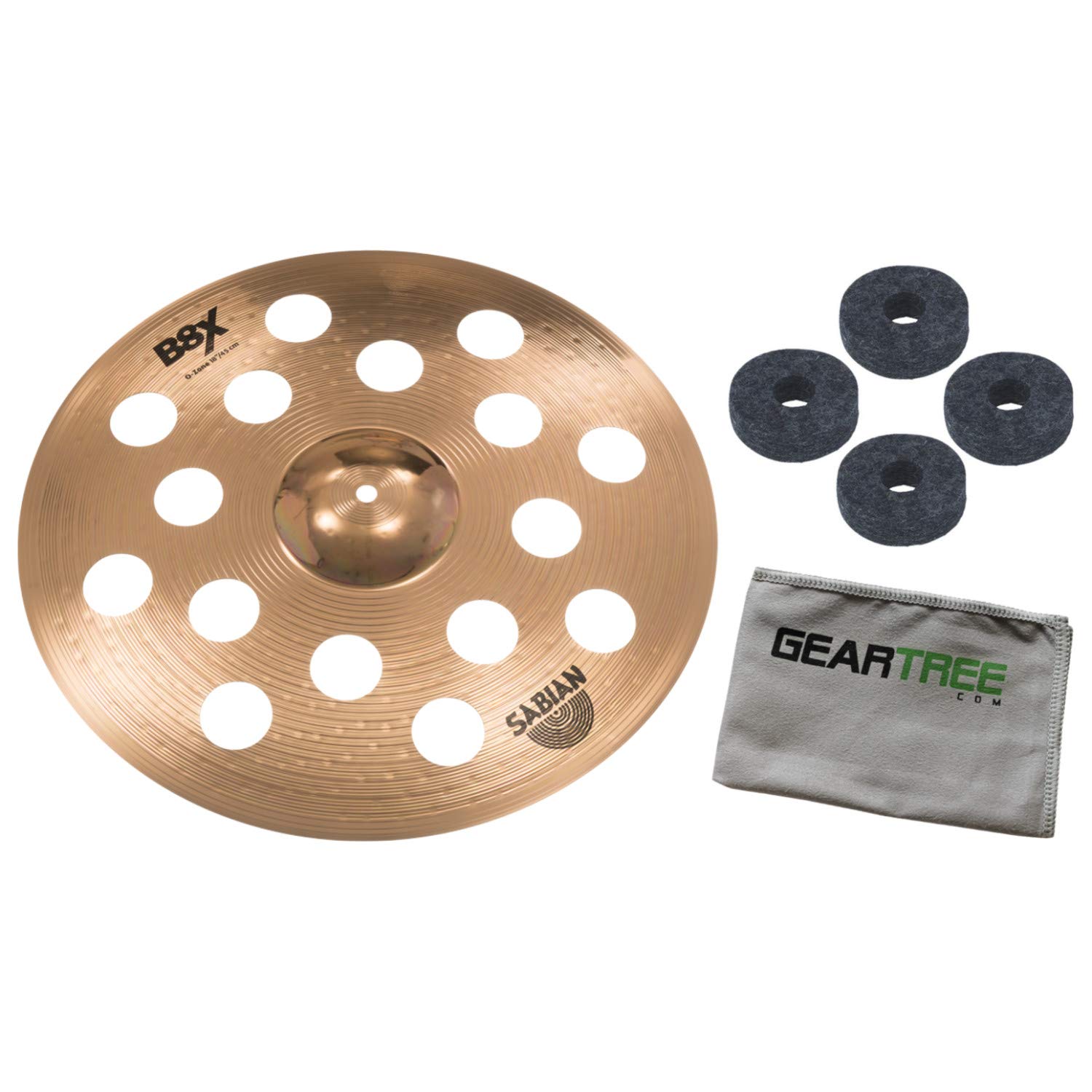 Sabian 41800X 18in B8X O-Zone Series Crash Cymbal Bundle w/Felts and Cloth