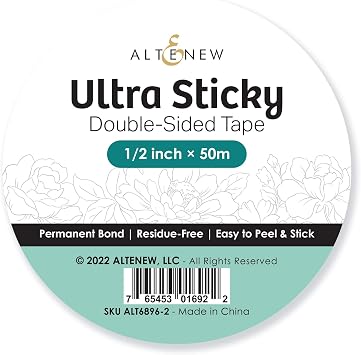 Altenew Ultra Sticky Double Sided Tape 1/2 inch 50m, Permanent Bond, Adhesive, Easy-to-Peel and Stick, Adhesive for Paper Crafting