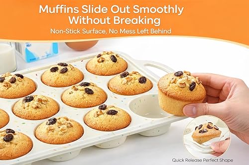 Miniatura 4 de Paquete de 2 moldes de silicona para magdalenas de 12 tazas, molde flexible antiadherente para magdalenas, bandeja para magdalenas apta
