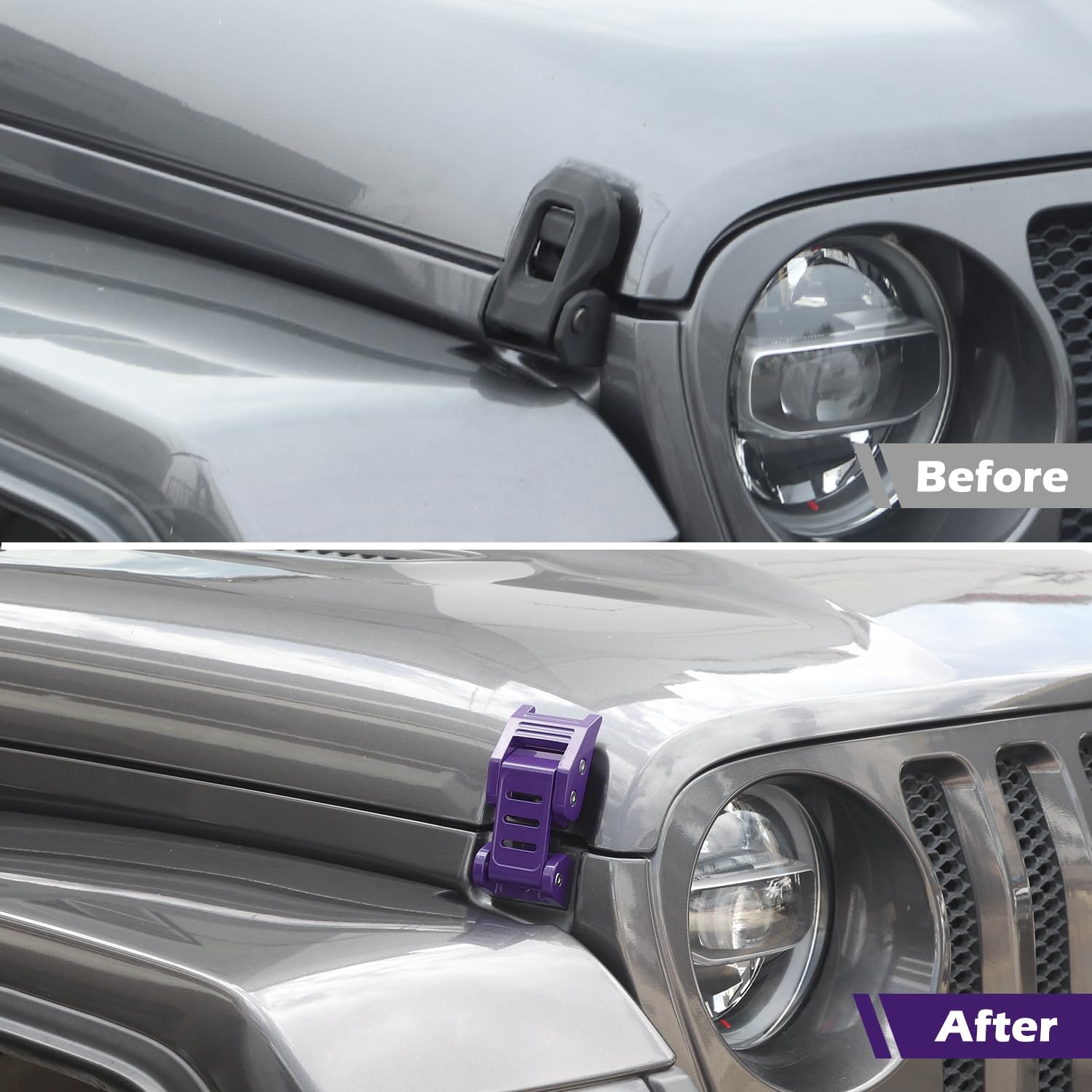 RT-TCZ for Wrangler Hood Latches Catch Kit Compatible with Jeep Wrangler JK JL Gladiator JT Purple Exterior Accessories 2pcs (3-Stripes)