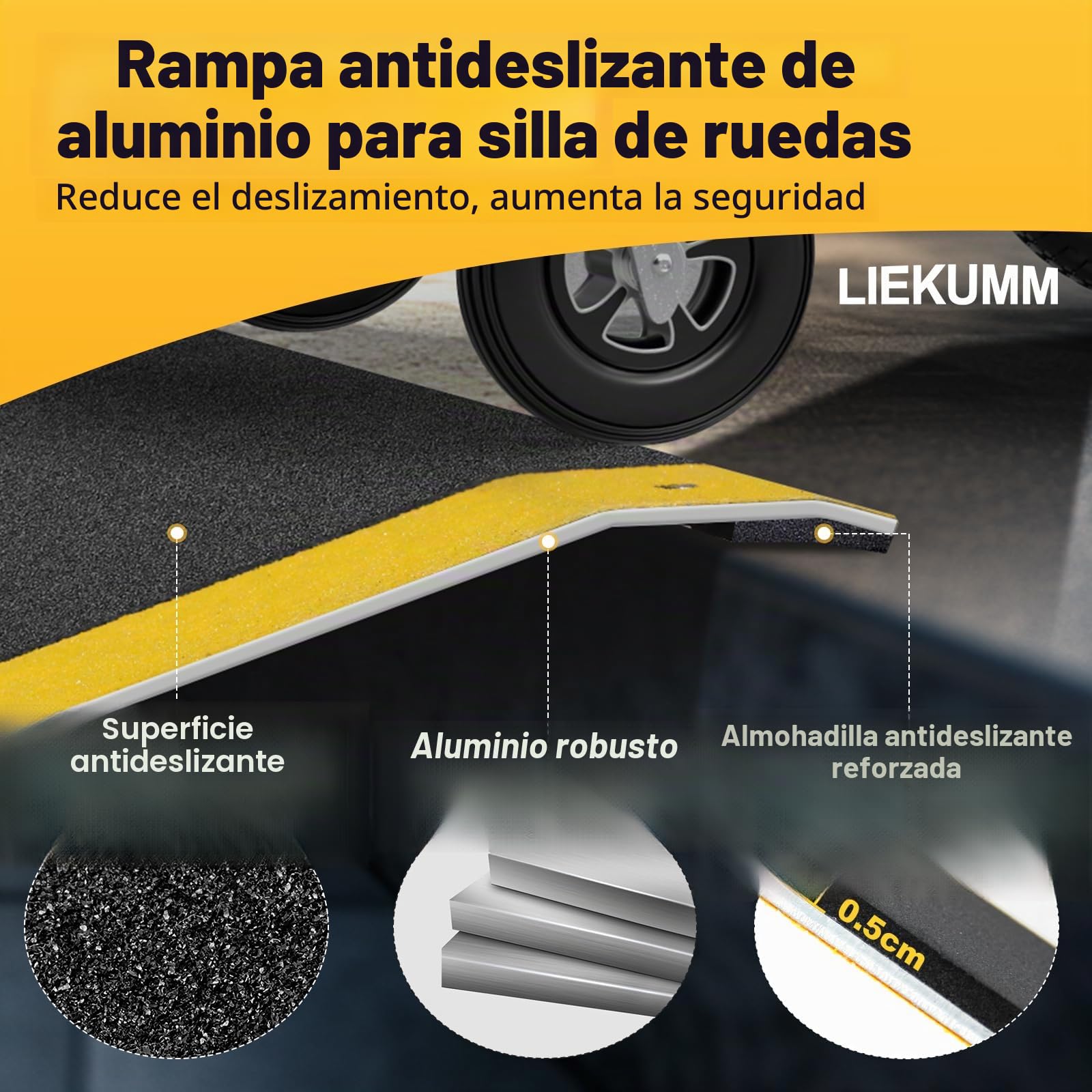 LIEKUMM Rampa de Umbral para Puerta 30x80 cm,Rampa de Aluminio Portátil con Superficie Antideslizante, Capacidad 300 kg, Rampa de Puente para Silla de Ruedas para escaleras, escalones,bordillos,Negro