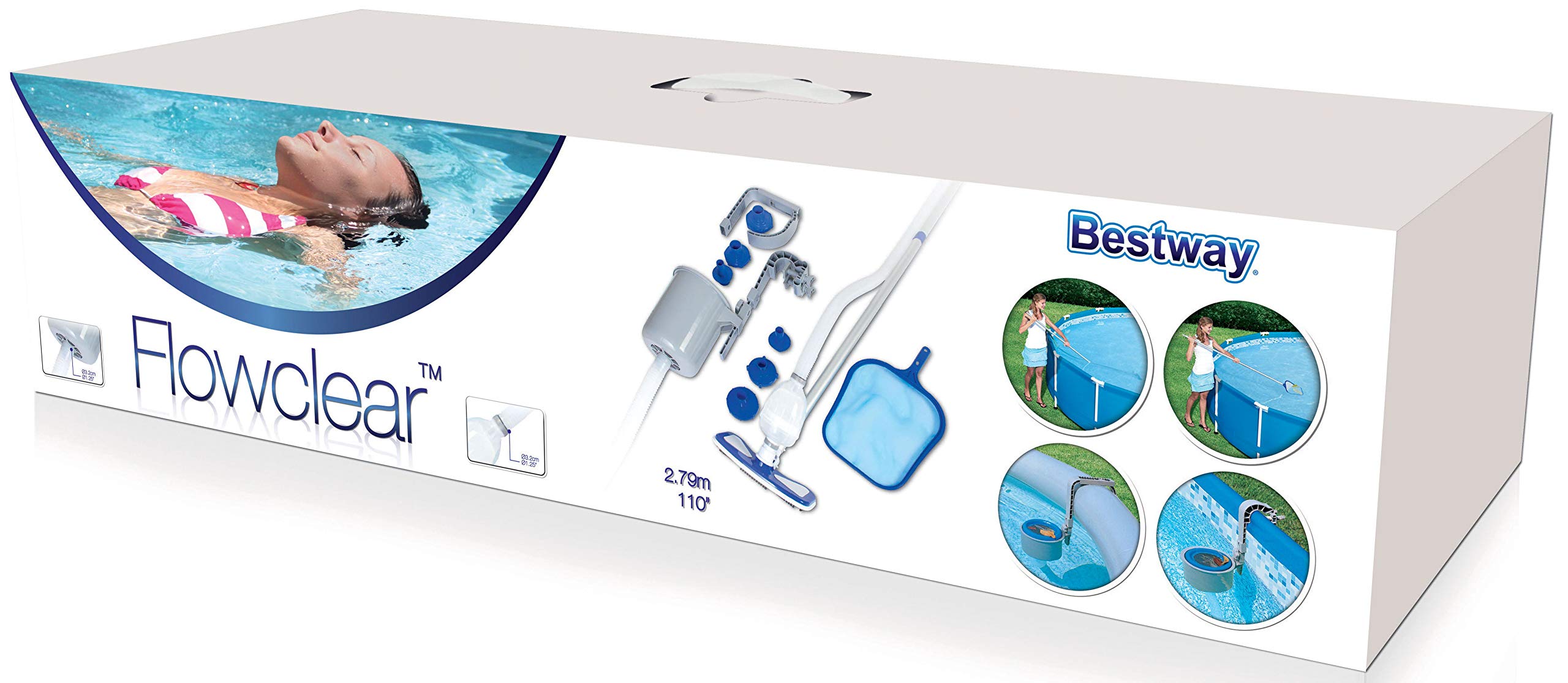 Bestway 58237 Kit d'entretien deluxe avec Skimmer de Surface, Tête de Balai Aspirateur, Tuyau 7,5 M et Épuisette