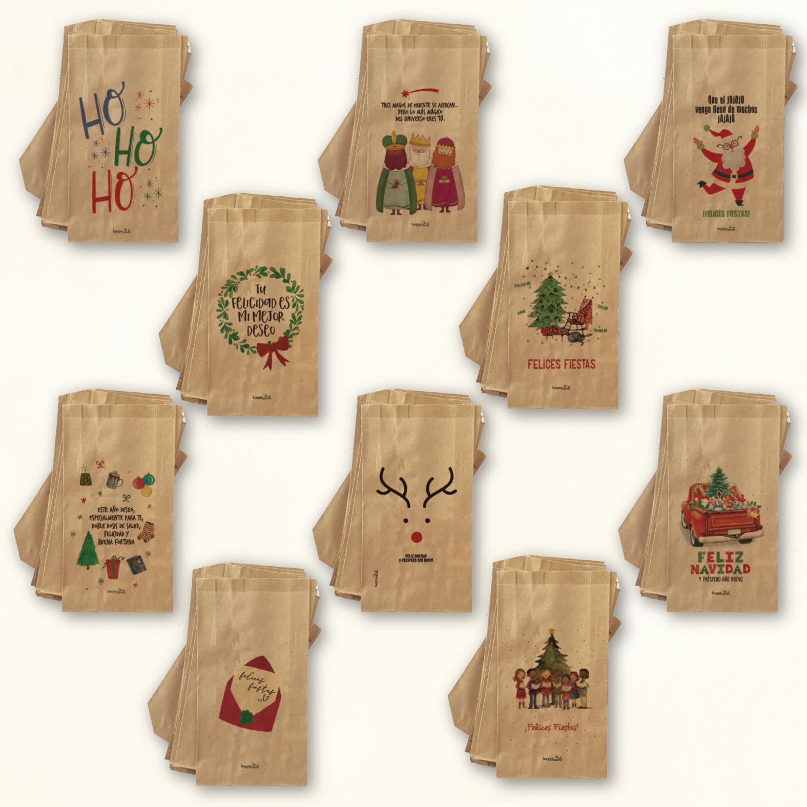 Happymots Lot De 20 Sacs Cadeaux De Noël | 10 Sacs De Noël En