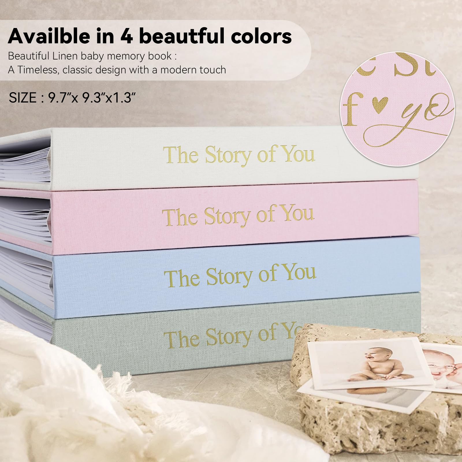 Libro dei ricordi per bambino o ragazza senza tempo per i primi 5 anni, libro di lusso per bambini, pietra miliare, libro neutro per album fotografici, album fotografico per baby shower, per neo