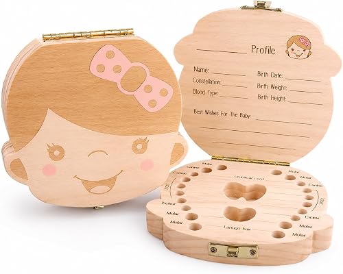 Glamza Storage Small Kids Childs Baby Tooth Keepsake Wooden Box Boy Girl Save (Girls)