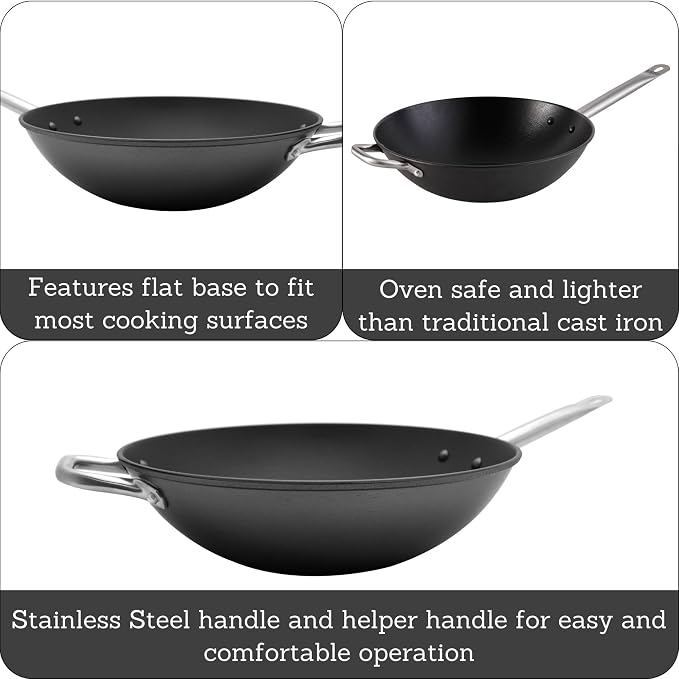 Wok de Hierro Fundido Ligero Imusa LCI-19008 14" Antiadherente Mango Acero Inoxidable Negro miniatura 3