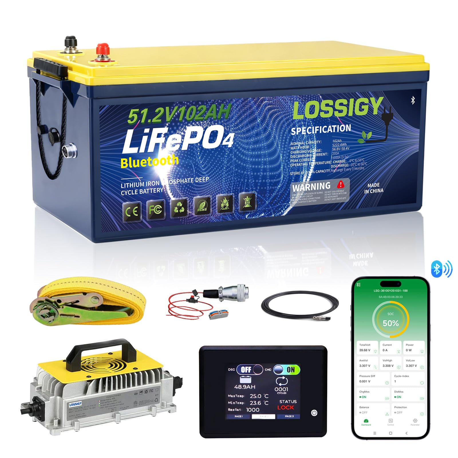 LOSSIGY 48 Volt Lithium Battery Golf Cart Conversion Kit