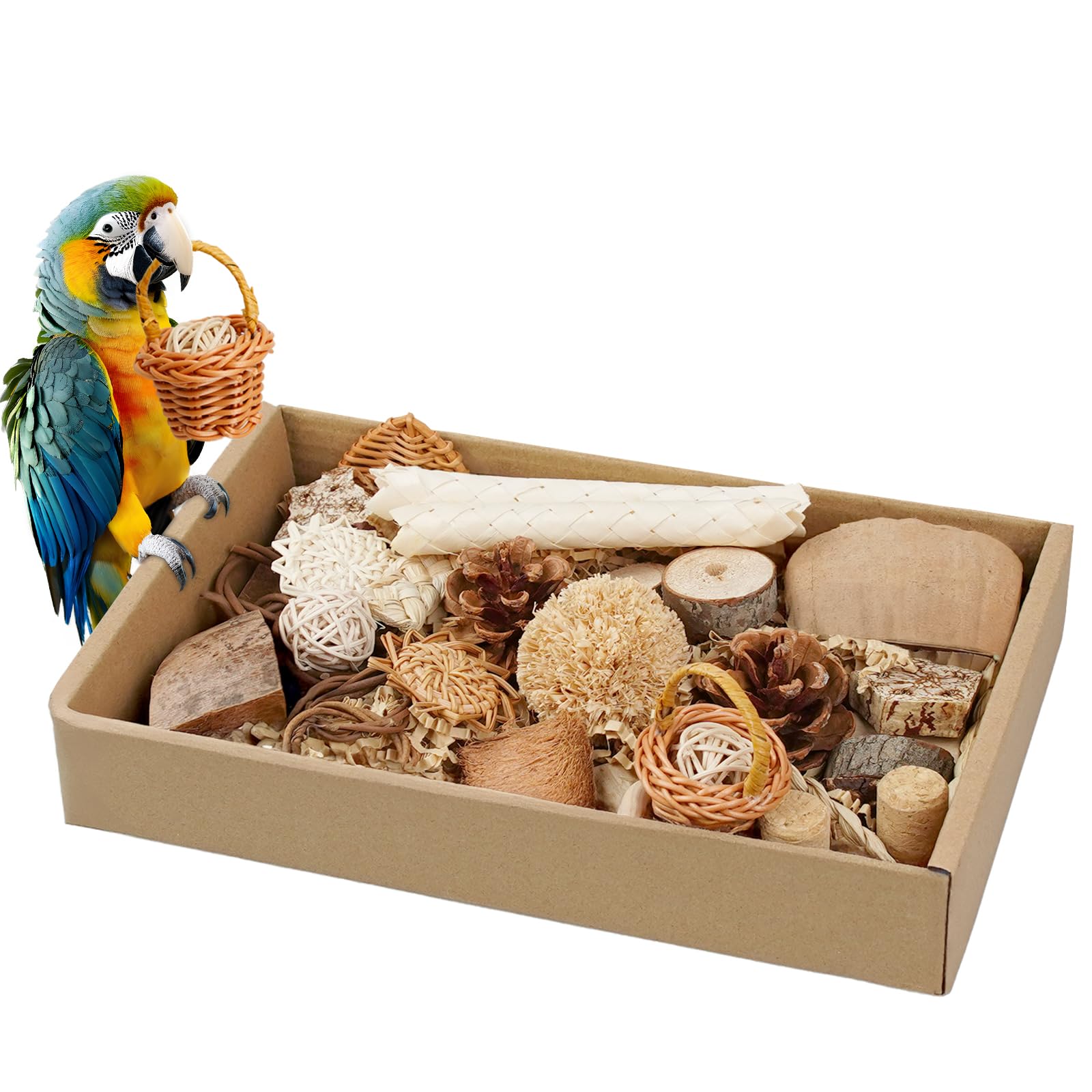 Bird Toys, Variety Natural Bird Foraging & Shredding Toys Boxes, Safe Parrot for Cockatiel ，Lovebird，Cockatoo，Macaw ，African Grey Parrot & Small Birds