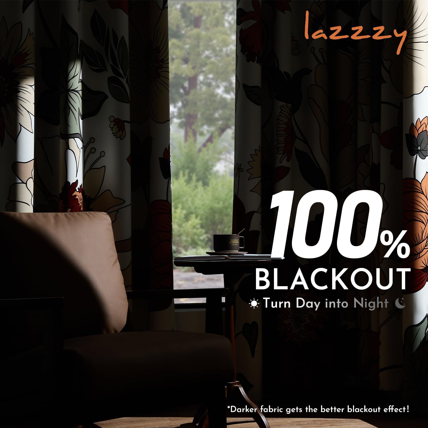 Lazzzy Floral Curtains for Bedroom Living Room Faux Linen Vintage Blackout Curtains 84 Inches Long Room Darkening Drapes Grommet Flower Patterned Window Treatments Set of 2 Panels, 52" x 84", Beige