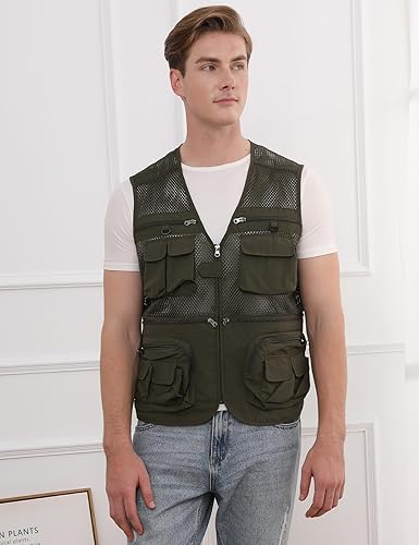 Miniatura 3 de Yimoon Chaleco utilitario para hombre, chaleco de safari de viaje, bolsillos al aire libre, chaleco de pesca fotográfica