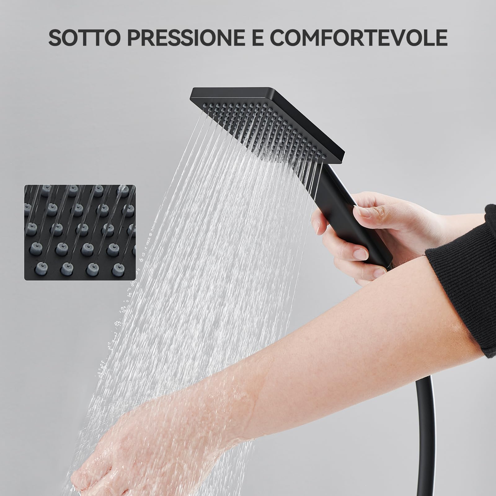 Auralum Colonna Doccia con Miscelatore Termostatico, Miscelatore Doccia Esterno Ottone, Colonna Doccia Nera con 30x30cm Soffione Doccia e Doccetta, Asta Saliscendi Doccia Altezza Regolabile 80-124cm