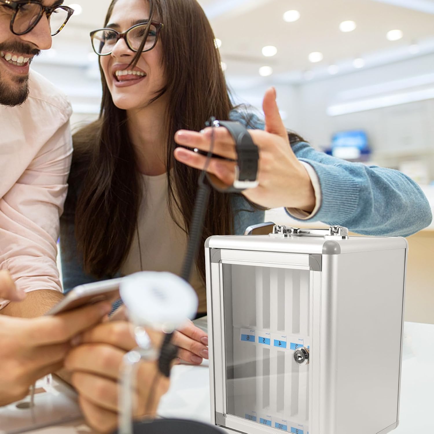 Mobile Phone Storage Locker Box 12-Slot Security Phone Holder with Handle Design for Office Classroom Meeting Room Smartphone Organizer