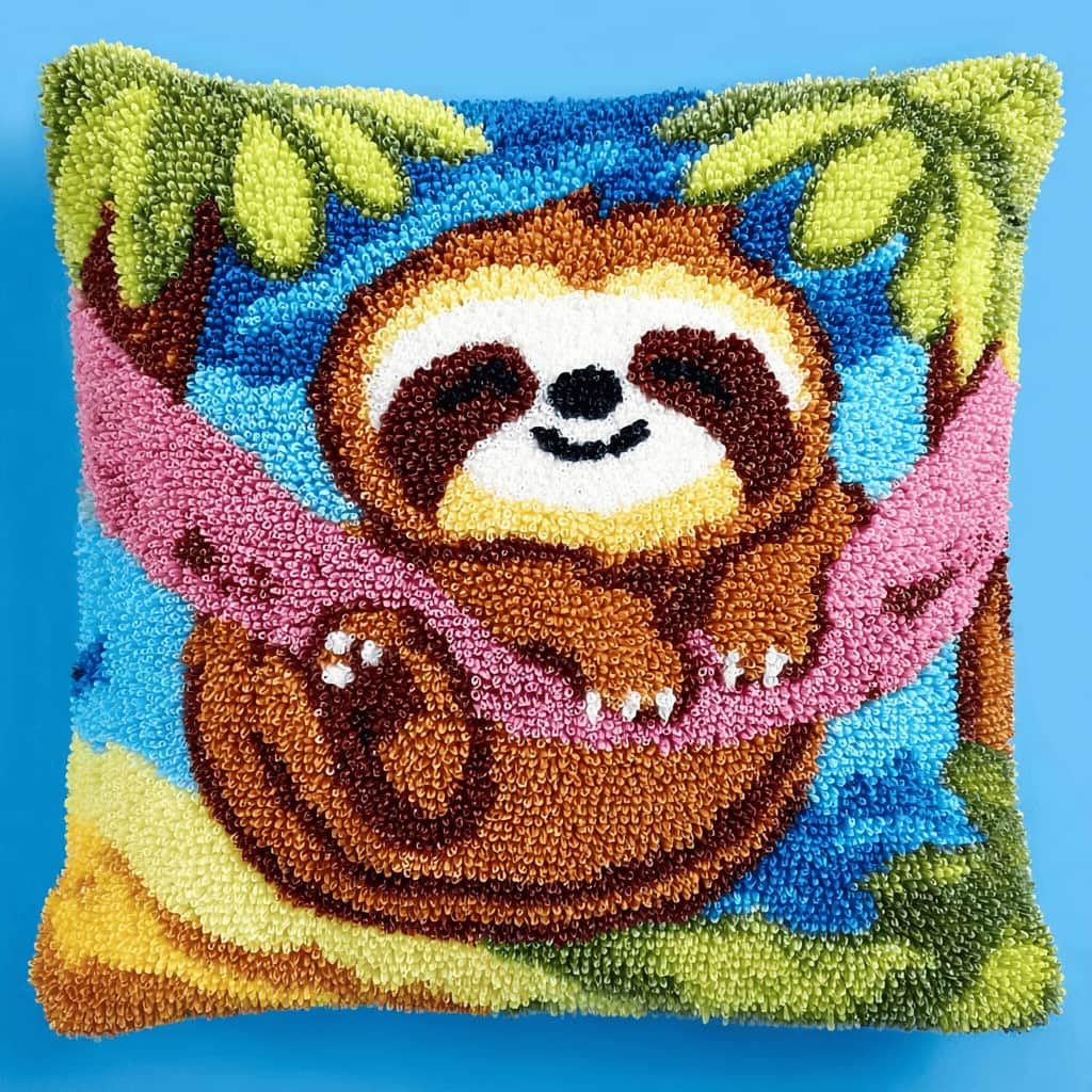 Kitquiver Latch Hook Kits Sloth for Adults,Beginners DIY Latch Hook Cushion Kits and Latch Rug Kits Cross-Stitch Embroidery Cushion Cover for Home Sofa Decoration 17X17 in