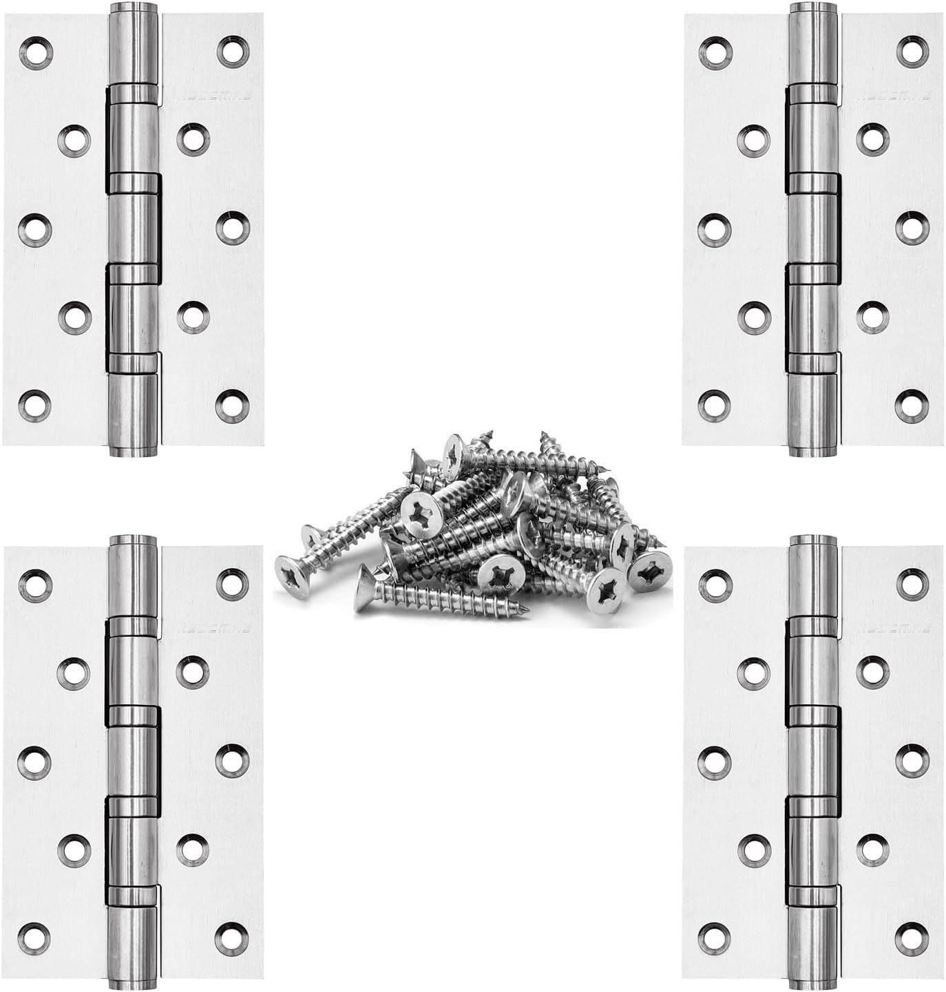 304 Stainless Steel 5''x3'' Heavy Duty Door Hinges, Ball Bearing, 4 Pack, Silver 4 Silver
