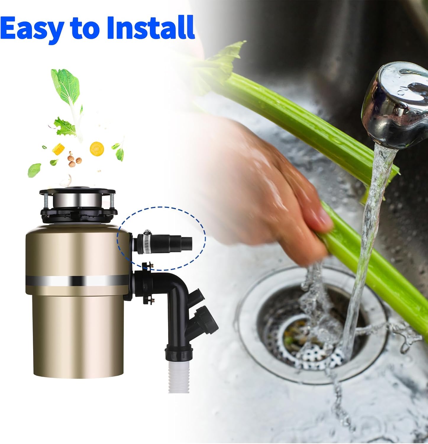 2 Set Dishwasher Drain Hose Adapter, Compatible with InSinkErator Garbage Disposals, Dishwasher Connector Kit, Include 2 Inlet Connector, 2 Hose Clamp & 6 Spring Clamps