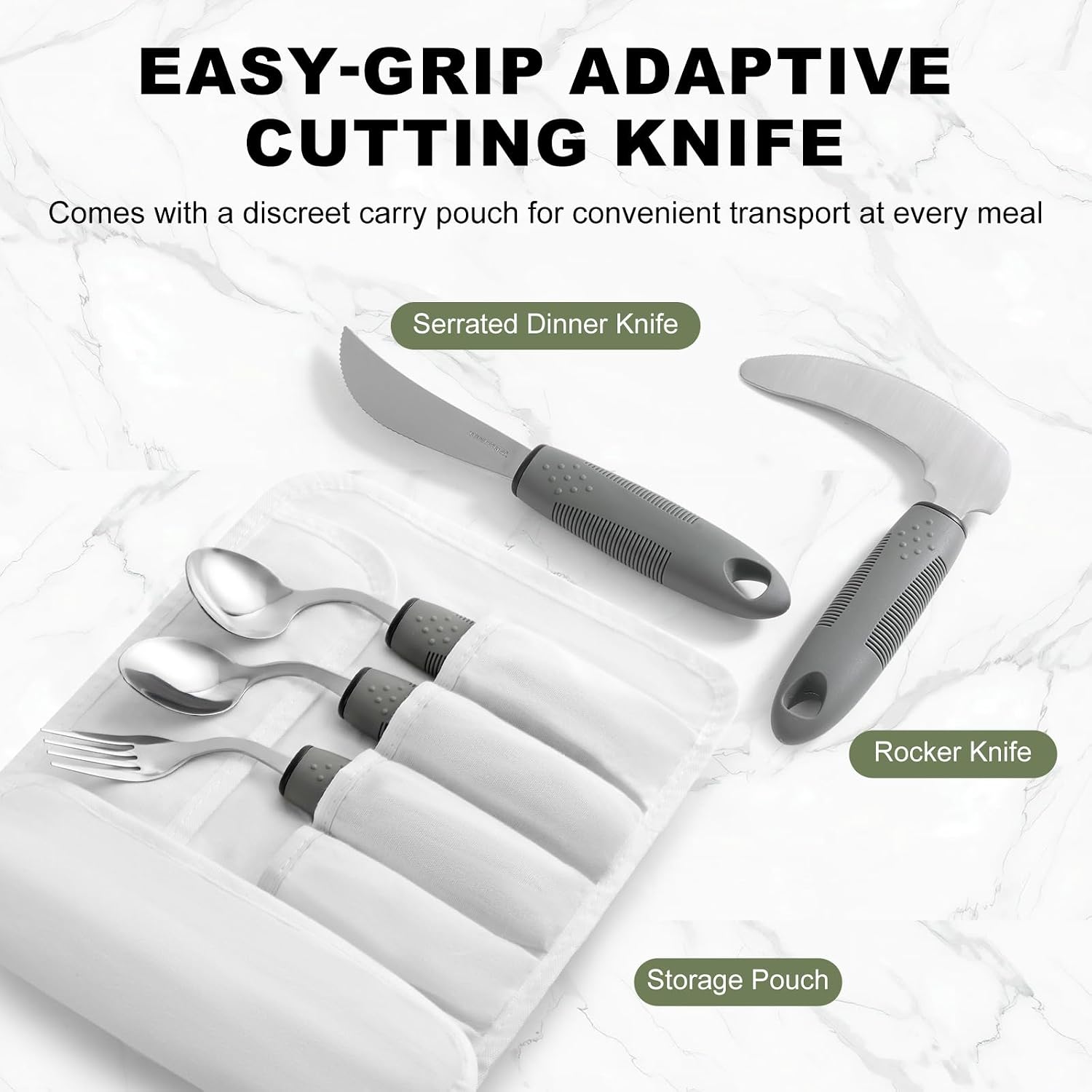 9 Pcs Adaptive Utensils Set for Elderly, 2.9oz Weighted Utensils with Canvas Travel Wrap, 45°Utensils for Hand Tremors, Parkinsons Patients, Weak Hand Grip, Arthritis (Right-Handed)