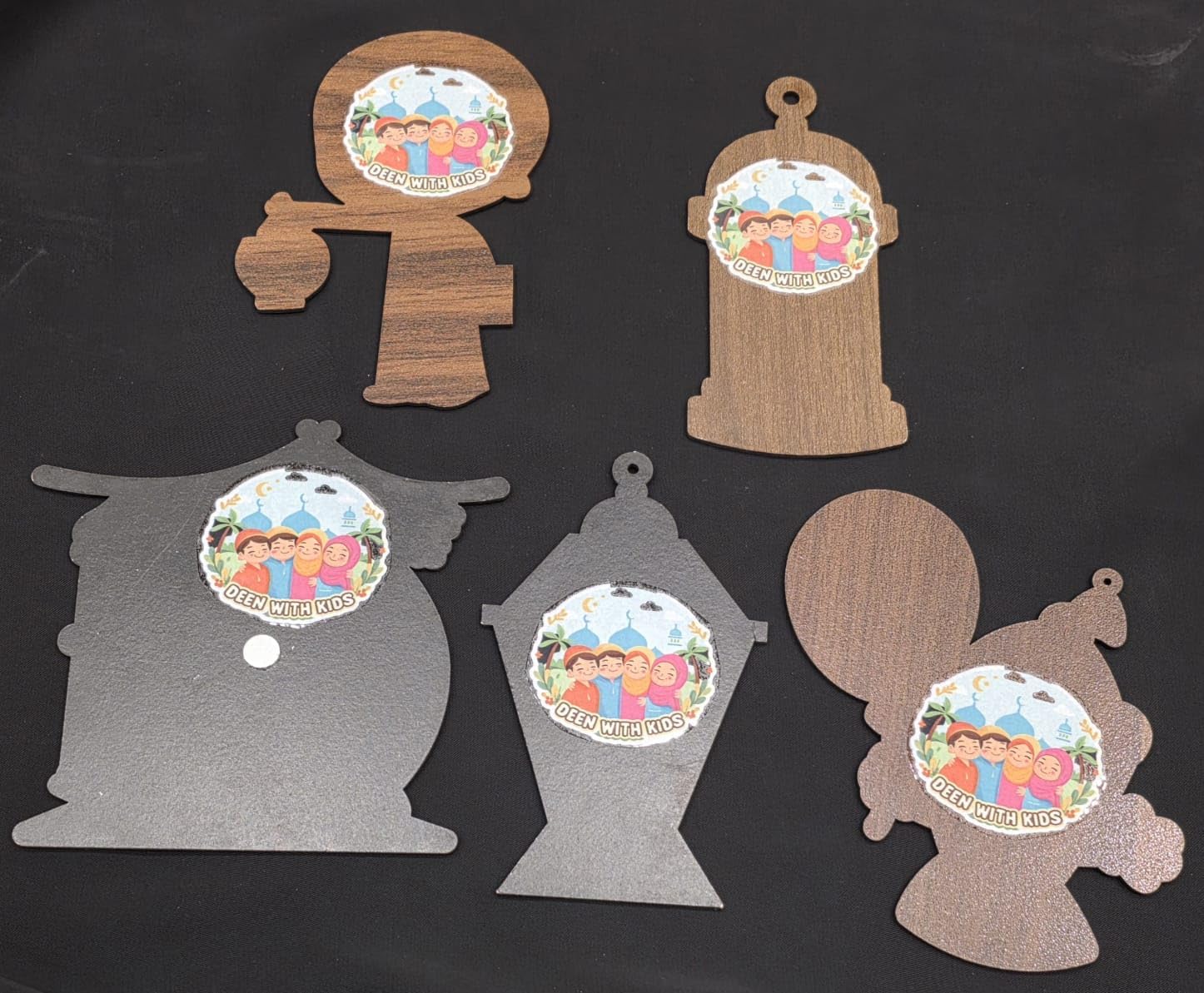 Deen with Kids Ramadan & Eid DIY Wooden Craft Kit, 5 Festive Designs with Hanging Ornaments & Magnets, Includes 6 Paints and Brush