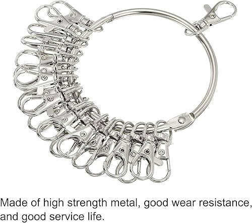 Miniatura 3 de PATIKIL Llavero organizador de llaves de 3.4 pulgadas de diámetro, 1 soporte de gestión de llaves con 20 anillos de hebilla para oficina, plateado