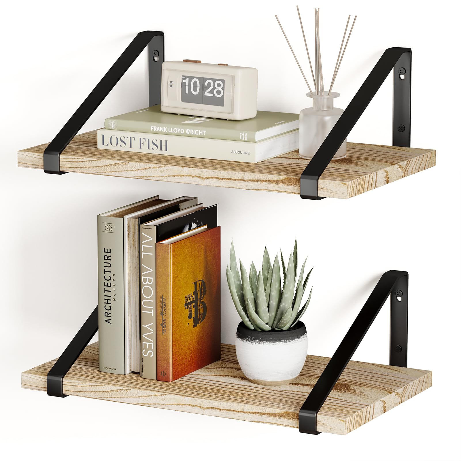 Fixwal 16.5 X 12 X 0.6in Floating Shelves, Rustic Wood Large Wall Mounted Shelves for Decor Storage for Bedroom, Living Room, Kitchen, Bathroom and