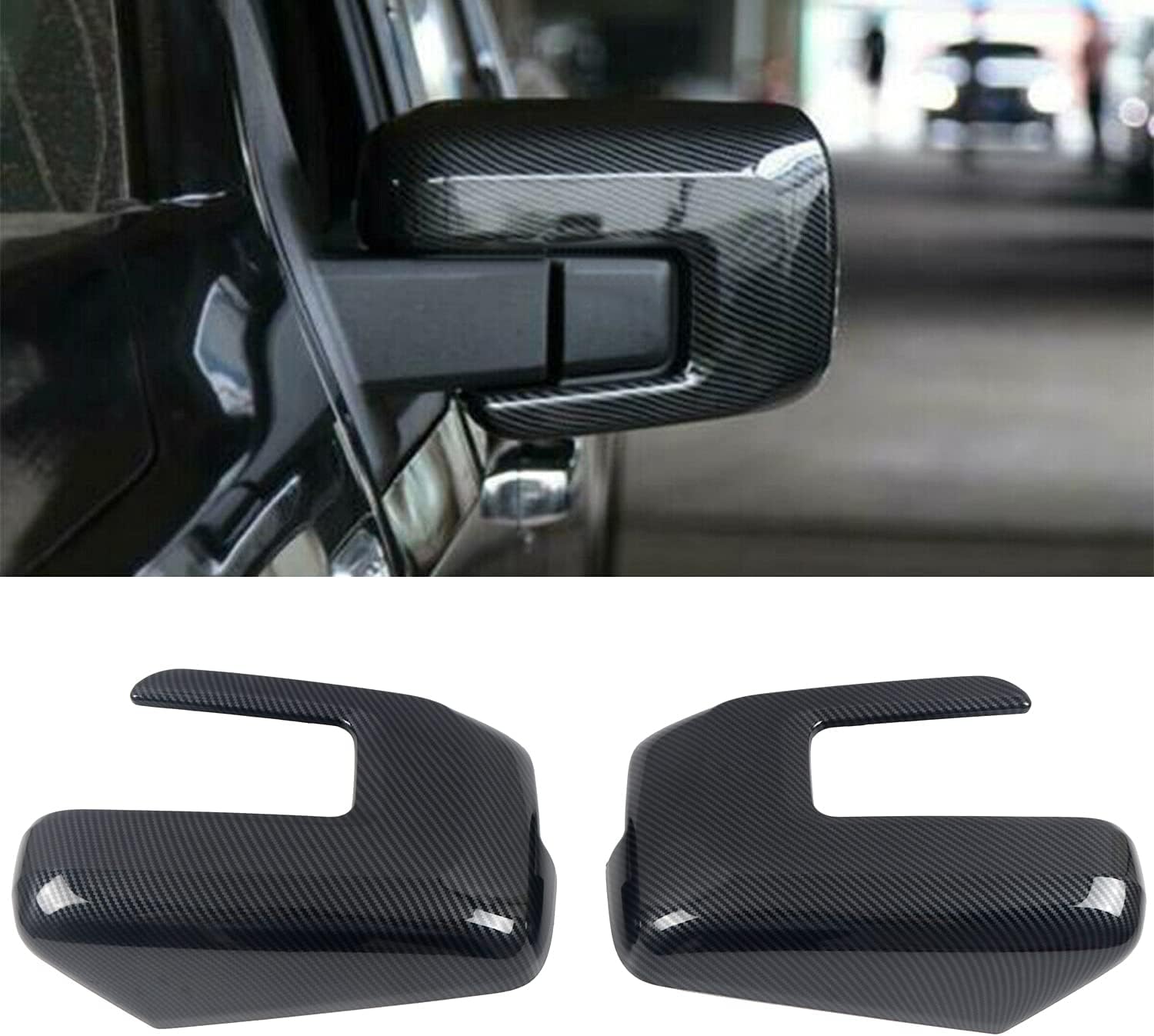for Ford F150 F-150 2021-2022 Carbon Fiber Black Side Door Mirror Cover Trim 2pcs Car Accessories