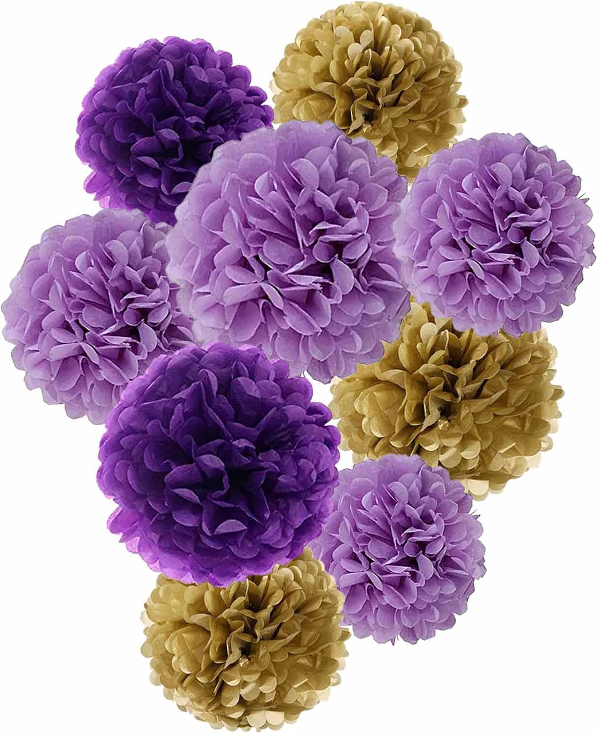 GAKA Purple Tissue Hanging Paper Pom Poms,Light Purple Pom