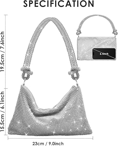 Miniatura 3 de TINDTOP Bolso de noche para mujer, bolso de mano con diamantes de imitación para mujer, mini bolsos brillantes, bolsa cruzada para fiesta de cóctel