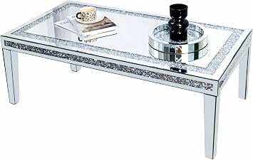 Silver Mirrored Coffee Table with Crushed Diamond Rectangle 47.2x23.6 inch