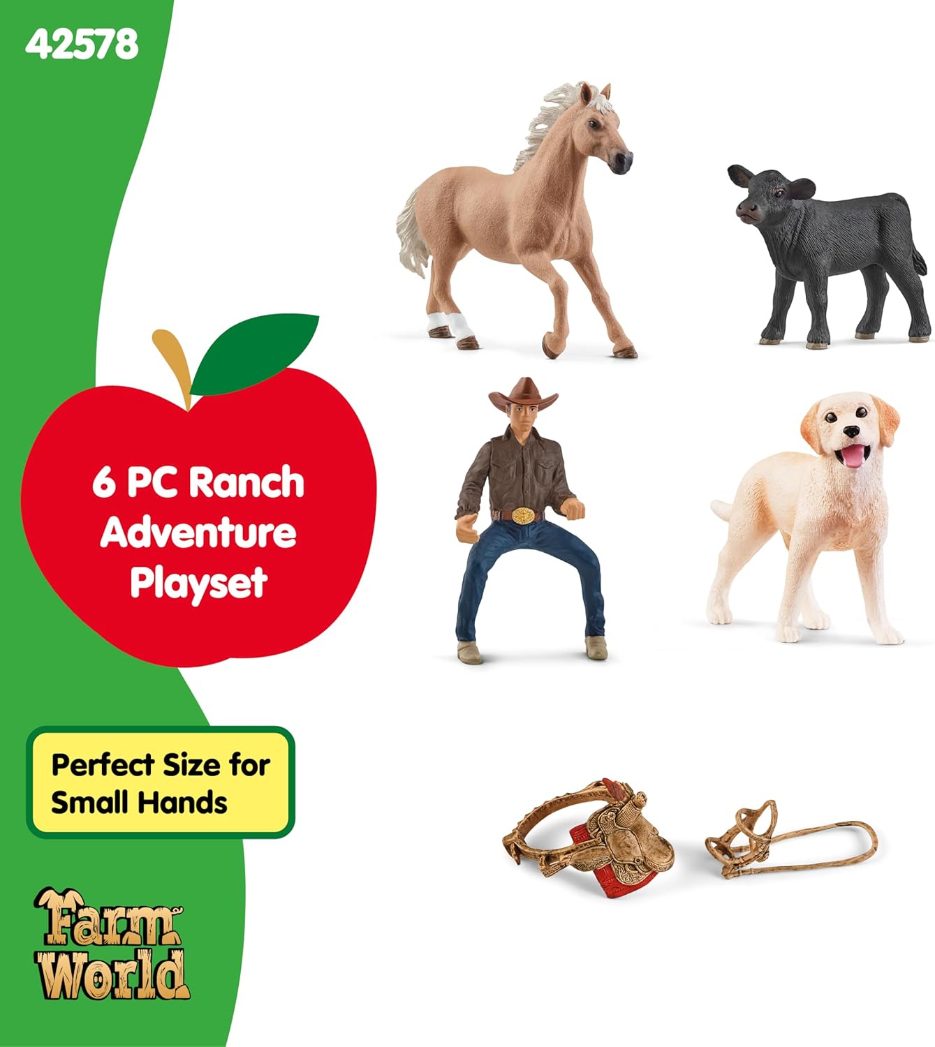 Schleich Farm World - 6PC Rodeo Calf Adventure Playset - Cowboy Rider Figurine with Horse Figure, Cow and Dog - Realistic Western Rodeo Farm Toys and Accessories - Kids and Toddlers Ages 3+ | 42578