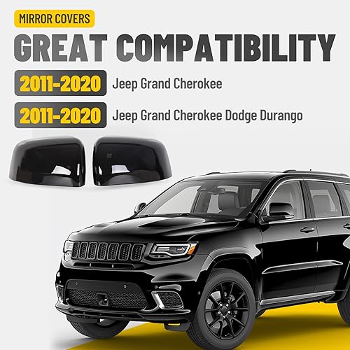 Miniatura 2 de KUAFU Fundas de espejo de mitad lateral superior compatibles con Jeep Grand Cherokee/Dodge Durango 2011-2020, cubiertas de espejo retrovisor negro