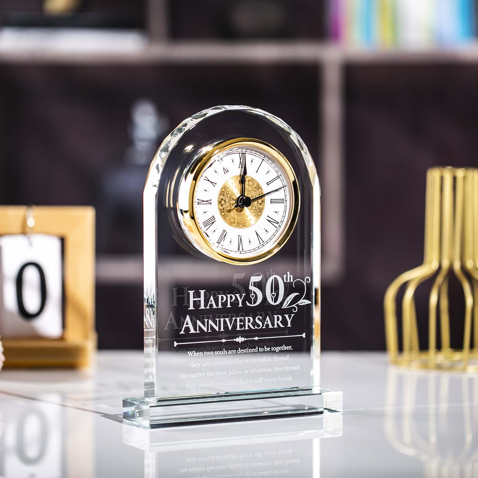 Emoragifou 50th Wedding Anniversary Quartz Clock Gifts for Couple, 50 Years Anniversary Golden Gifts for Parents, Happy 50th Anniversary Decorations Gifts for Her Him