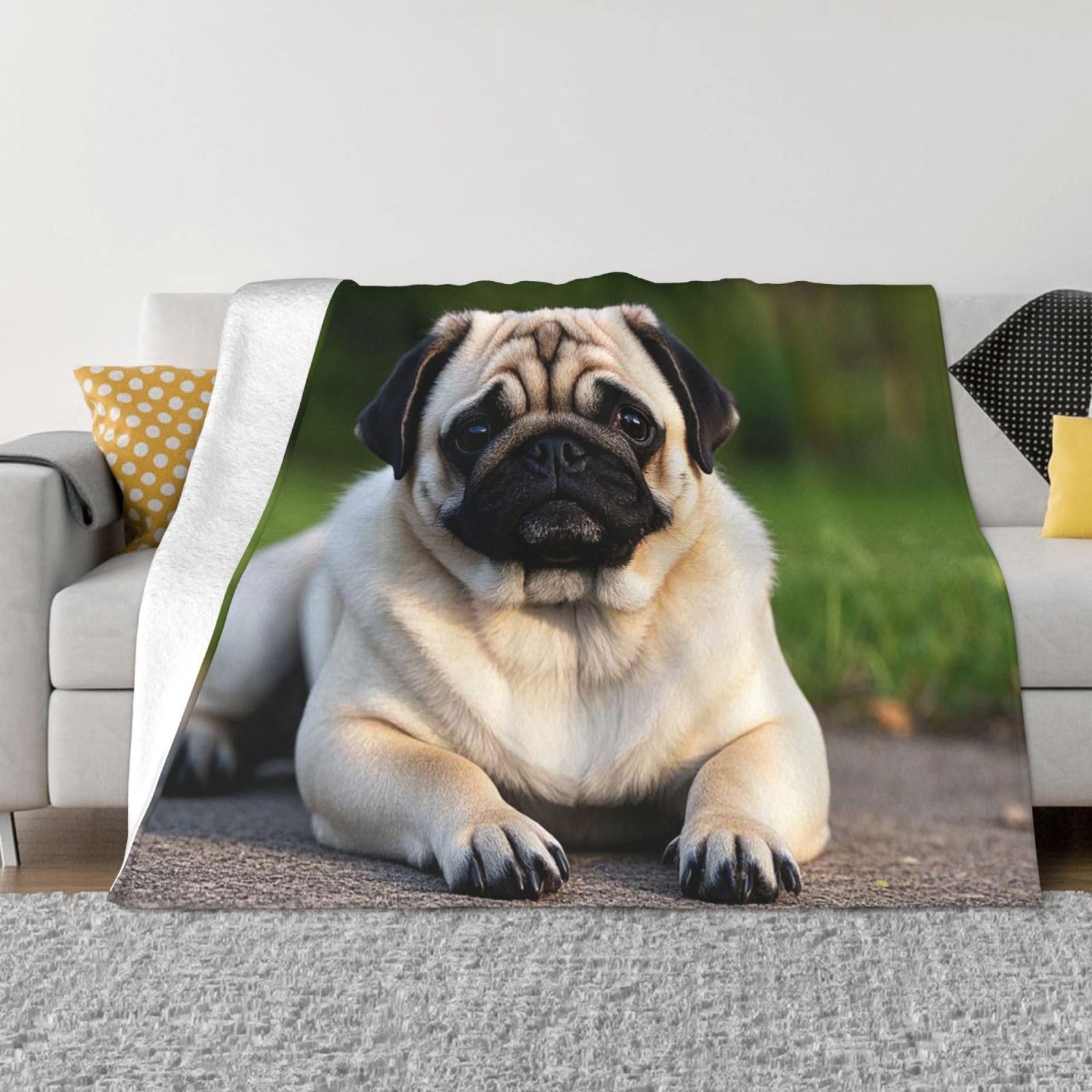 FodPand Pug Fleece Blanket 60"x50" Lightweight Warm Throw Blanket for Bed Couch Cozy Air Conditioning Quilt All Seasons Decorative Fuzzy Blankets Gifts for Women Men