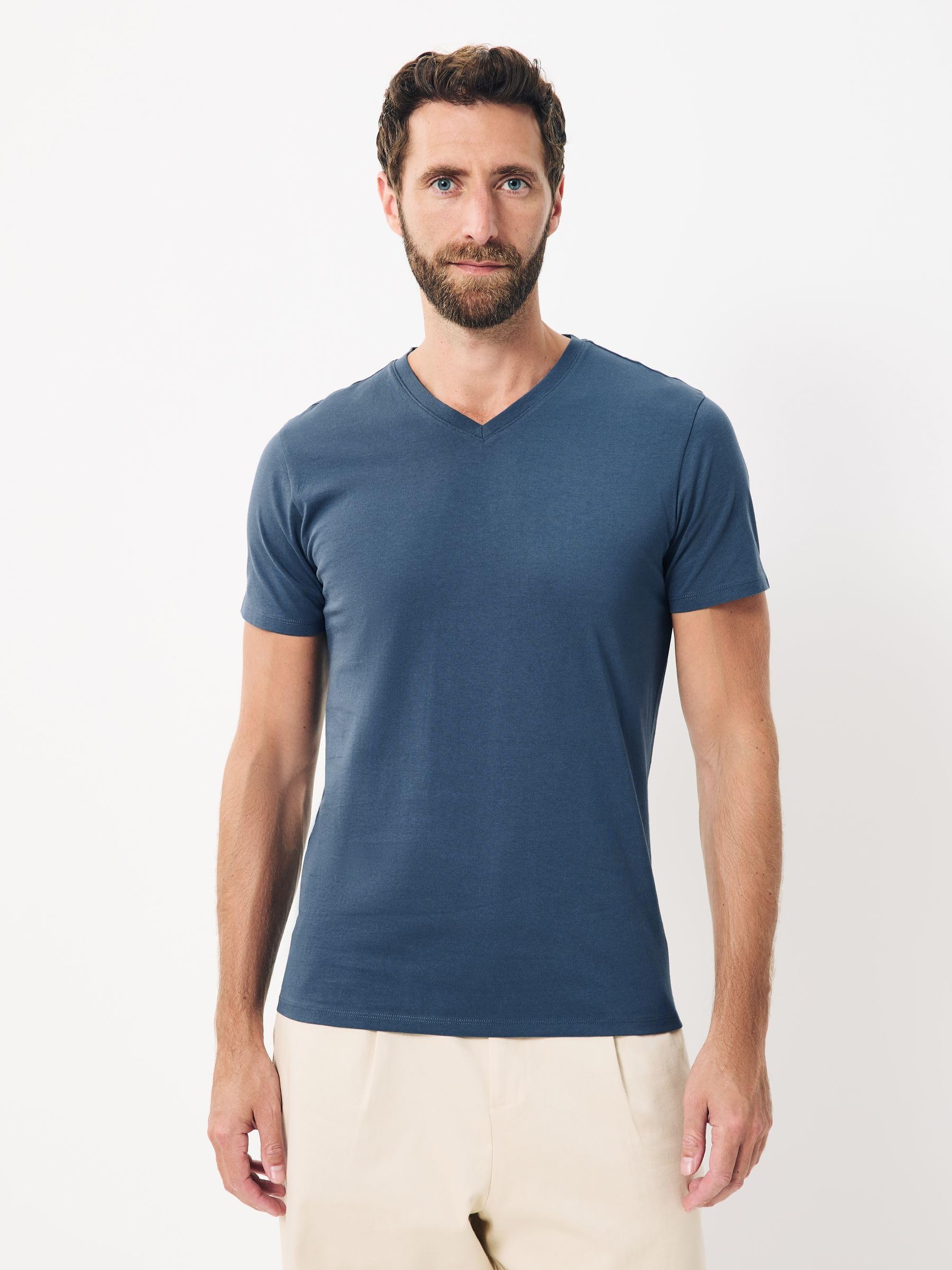 NEXT Hombres Pack de 5 Camisetas Interiores de Corte Slim con Cuello de Pico 100% algodón