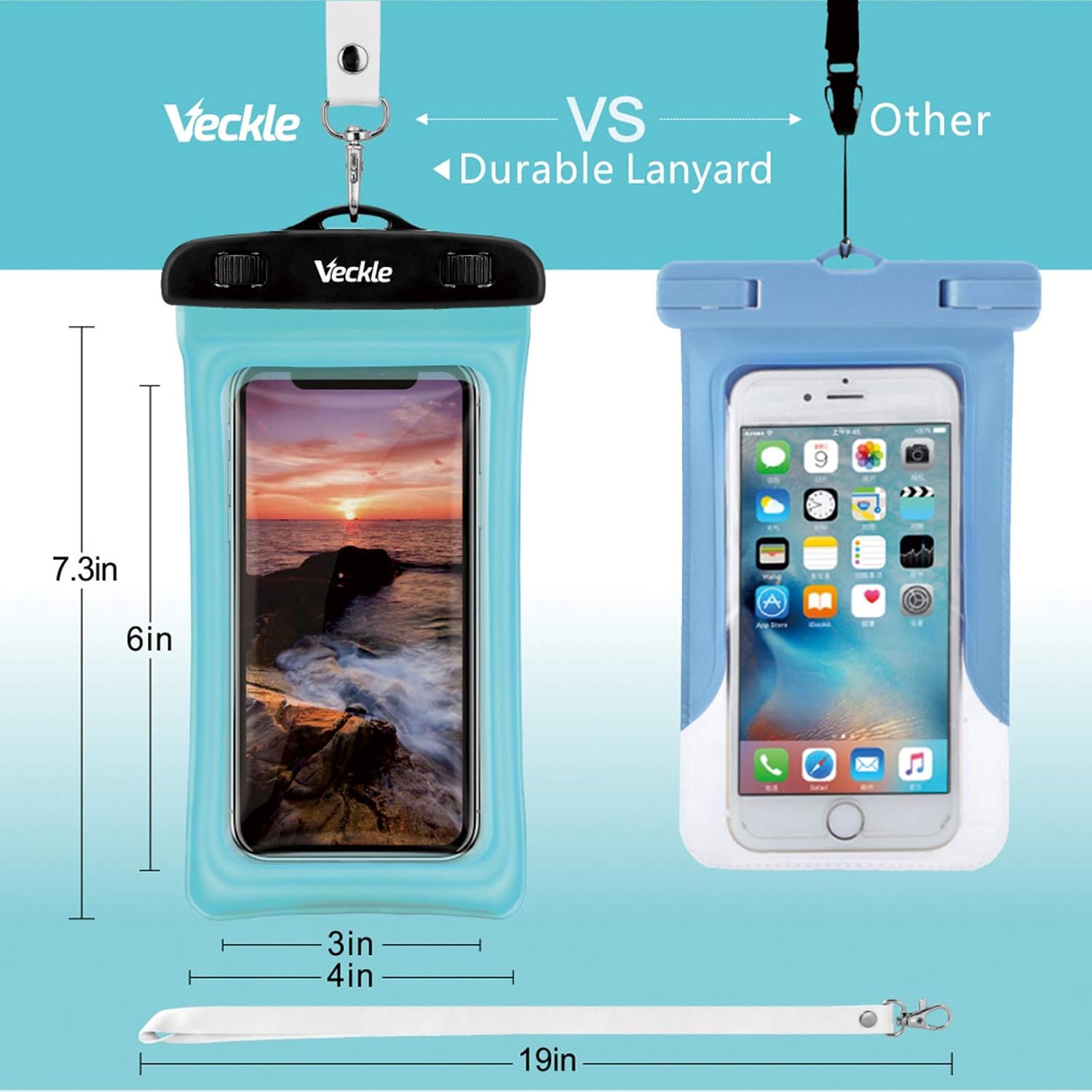 Waterproof Case, 4 Pack Veckle Floating Waterproof Phone Pouch Universal TPU Clear Phone Beach Bag Water Proof Dry Bag for iPhone X XR Xs Max 8 7 6 Plus, Samsung Galaxy, Black White Blue Pink