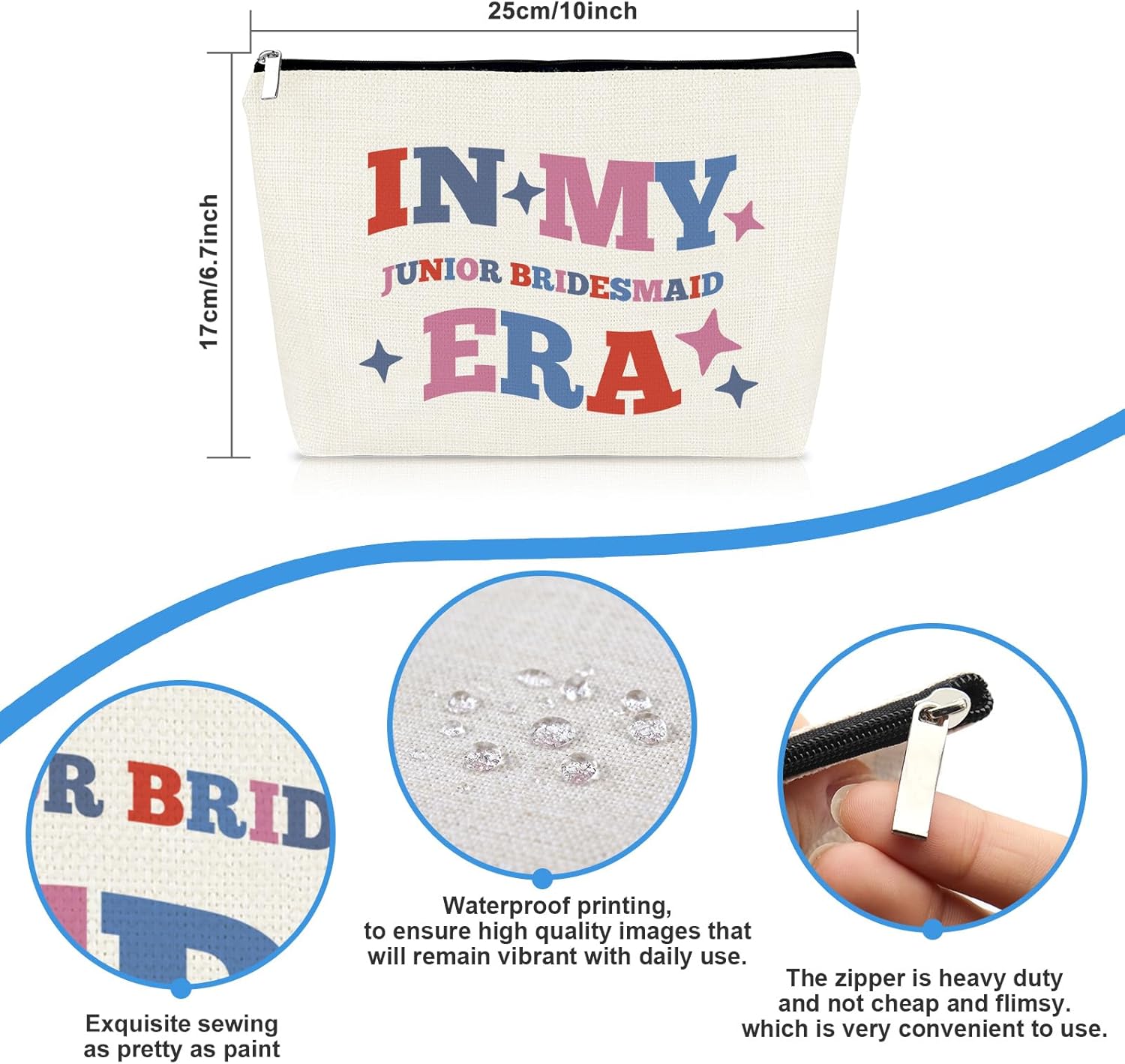 Junior Bridesmaid Gift Makeup Bag Wedding Party Gifts Junior Bridesmaid Proposal Gifts Cosmetic Bag Bridal Bachelorette Party Gifts for Bridesmaids Maid of Honor Friends Sister Zipper Toiletry Pouch - Image 2