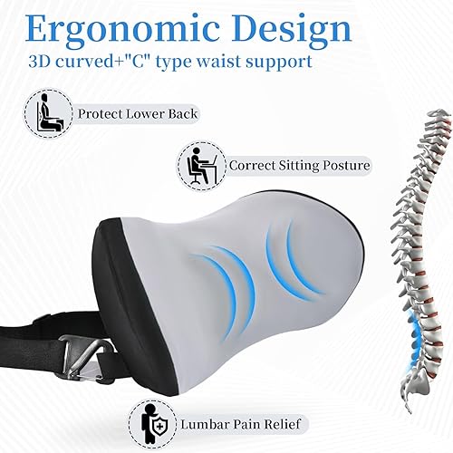 Miniatura 2 de Almohada de apoyo lumbar para silla de oficina - Almohada lumbar para coche - Almohada ergonómica de apoyo lumbar para cojín de apoyo de la espalda
