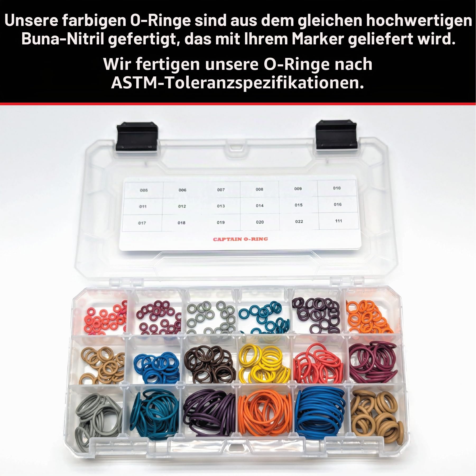 Captain O-Ring Players Kit Großes Farbkodiertes Master-Paintball-Oring-Set, 18 Größen, 360 Orings