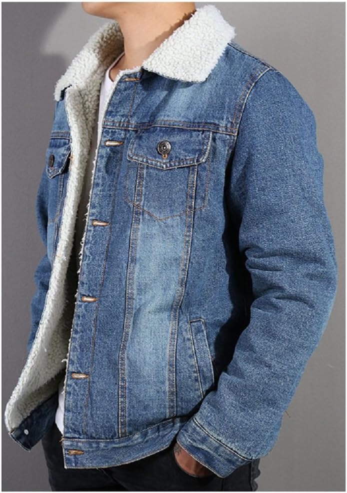 Hanxue Men's Fleece Lined Denim Jeans Jacket Winter Coats