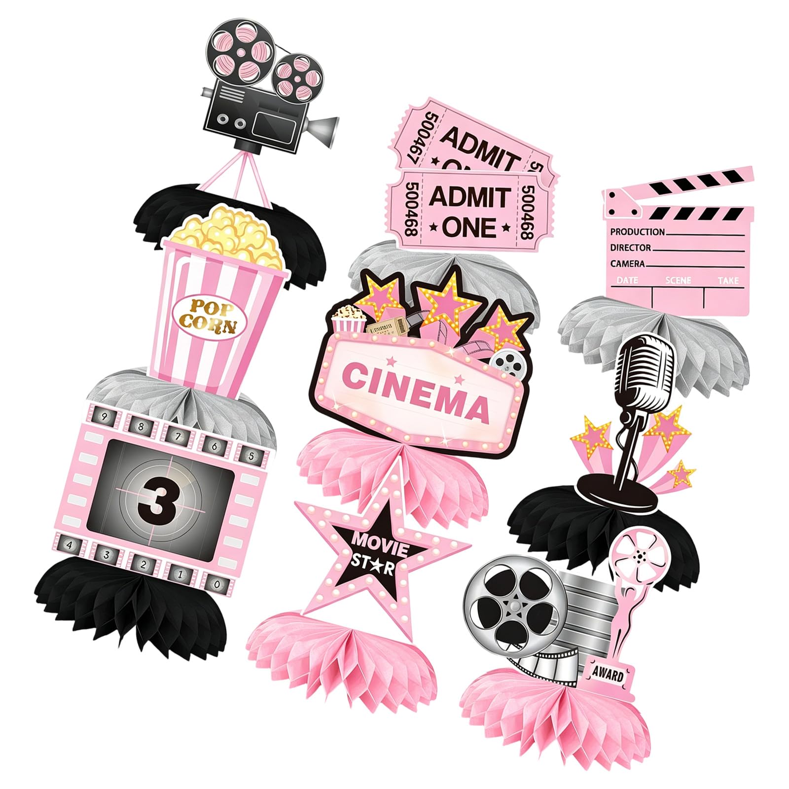 Msioytog Movie Party Centerpieces 9 Piece Honeycomb Table Decorations Cardstock Theme Centerpiece Set for Birthday Tables Birthday Supplies Buffet Theme Table Layout Station Decor