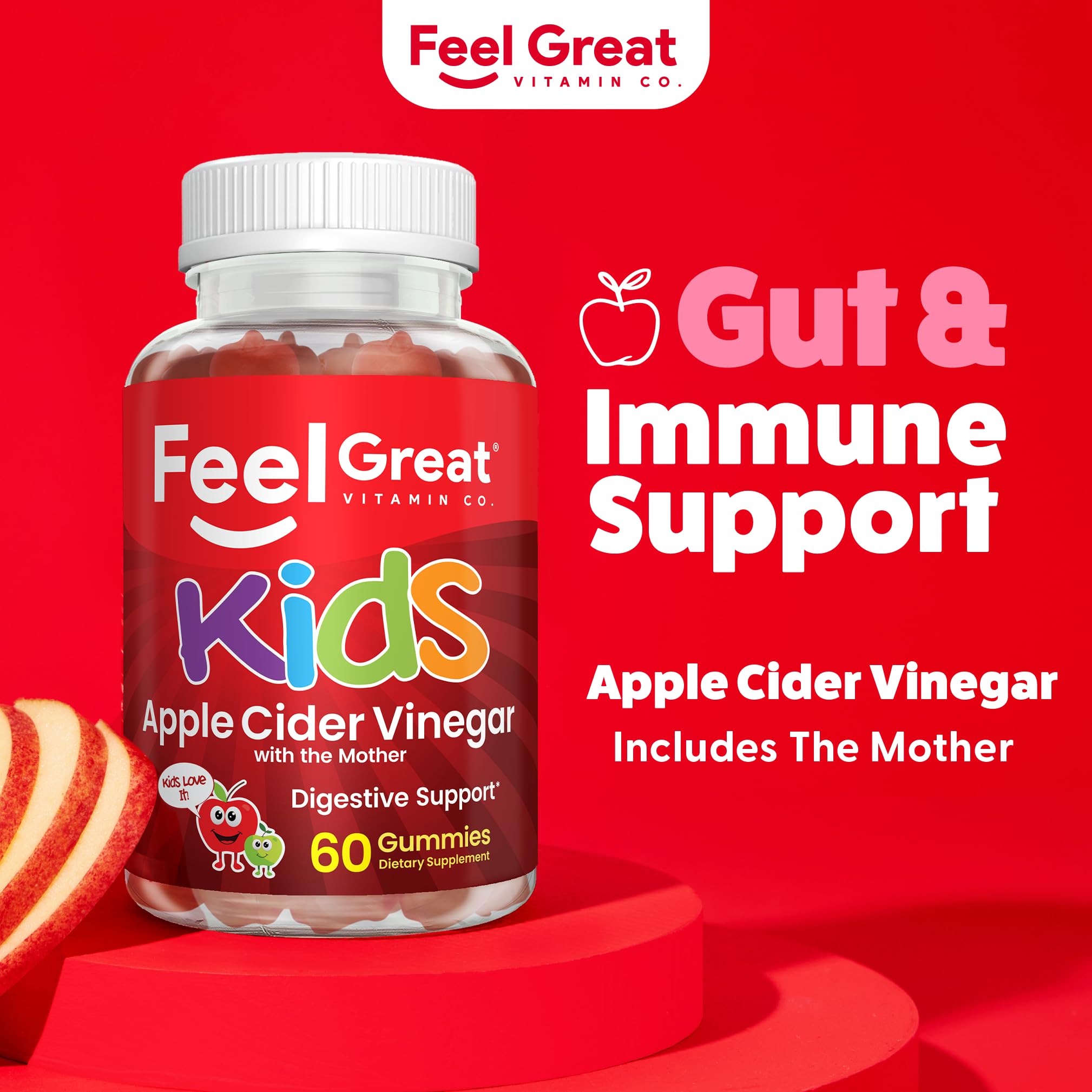 Feel Great Apple Cider Vinegar Gummies for Kids | Rich in Digestive Enzymes & Natural Antioxidants for Gut Health | Vegan Gummy Supports Healthy Nutrient Absorption | 60 Day Supply — Amazon image 2