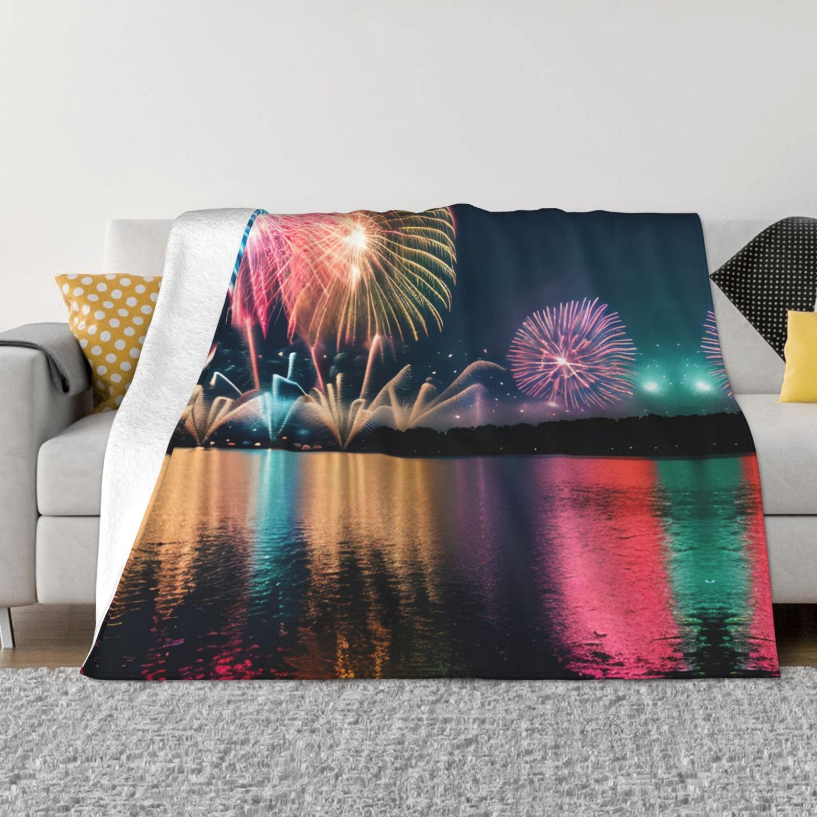 Plaid flanelle feux d'artifice, couverture douce toutes saisons