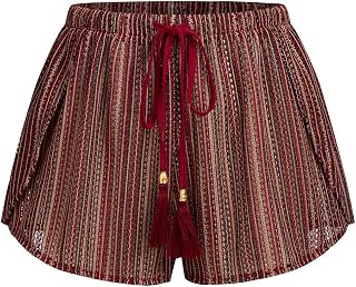 ZAFUL Womens Crochet Cover Up Shorts for Beach High Waisted Swim Bottom | 2027 Boho Chic, Adjustable Drawstring, Flowy Side Slit, Vacation Swimsuit, Cute Cruise Party Swimwear Piece