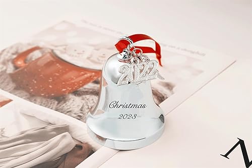 Miniatura 3 de JUPPE Golden It's A Wonderful Life Adorno de campana de Navidad, adorno de campana de trineo de Navidad grabada con ala de ángel y dije 2023