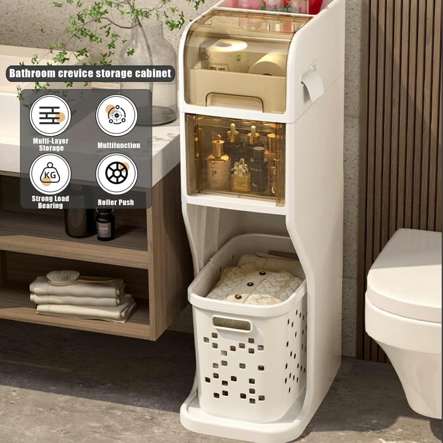 Bathroom Narrow Cabinet Plastic Storage Bins, 2/3/4 Tier Drawers Plastic Home Storage Organizer, Toilet Paper Holder Cabinet With Drawers For Bedroom Bathroom Laundry Narrow Places, Kitchen Pantr