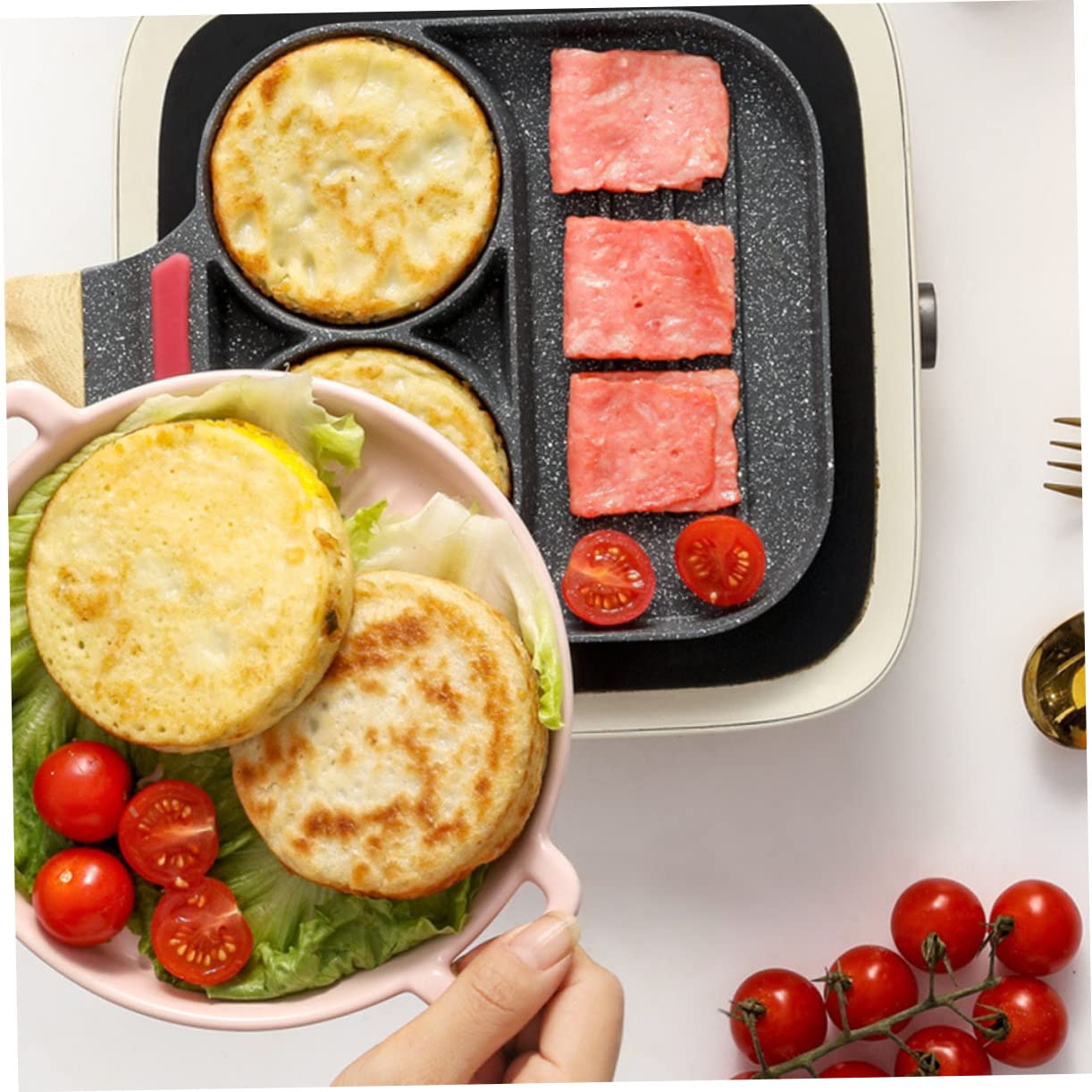 MAGICLULU Spiegeleipfanne und Verformungsfest aus Aluminium mit Antihaftbeschichtung Energieeffizient 3 Stück und Holzgriff für Frühstück und Omelett