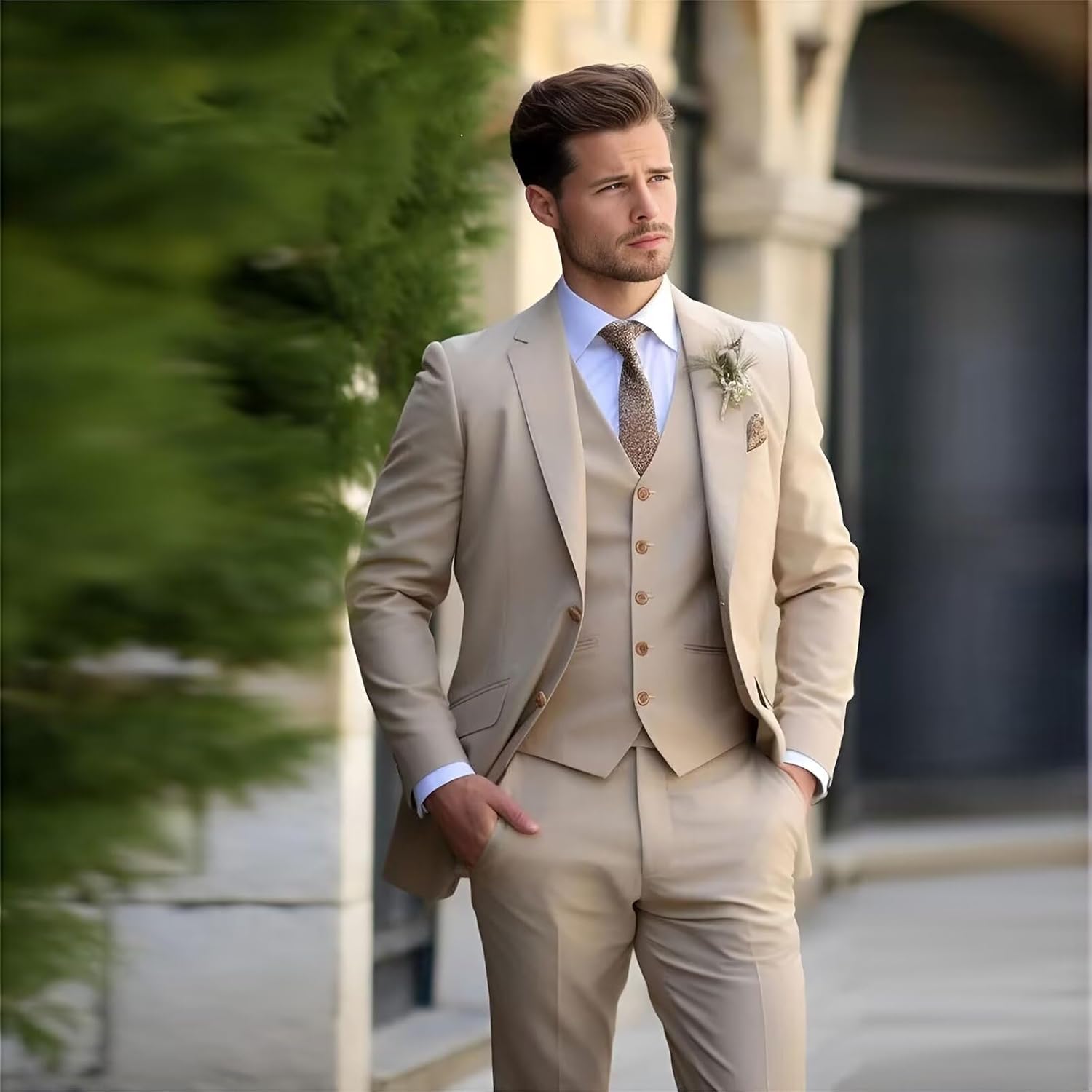 Suits for Men 3Piece Slim Fit Suit Two Button Solid Jacket Blazer Vest Pants Business Formal Suits